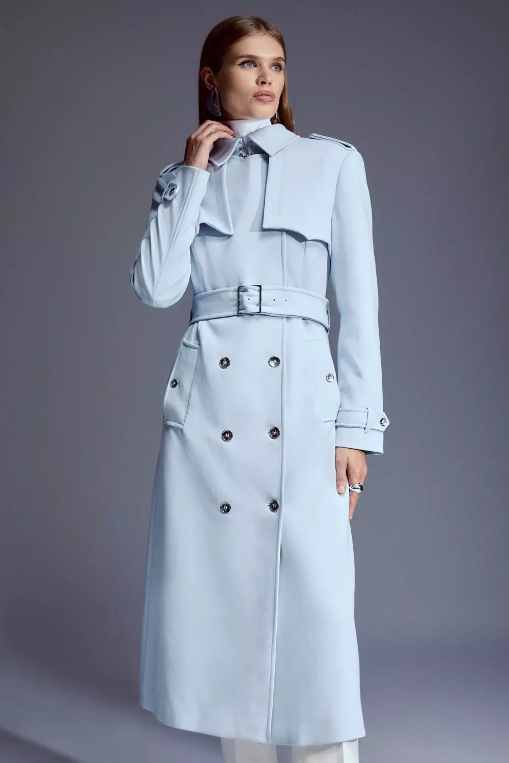 Compact Stretch Belted Trench Coat | Karen Millen